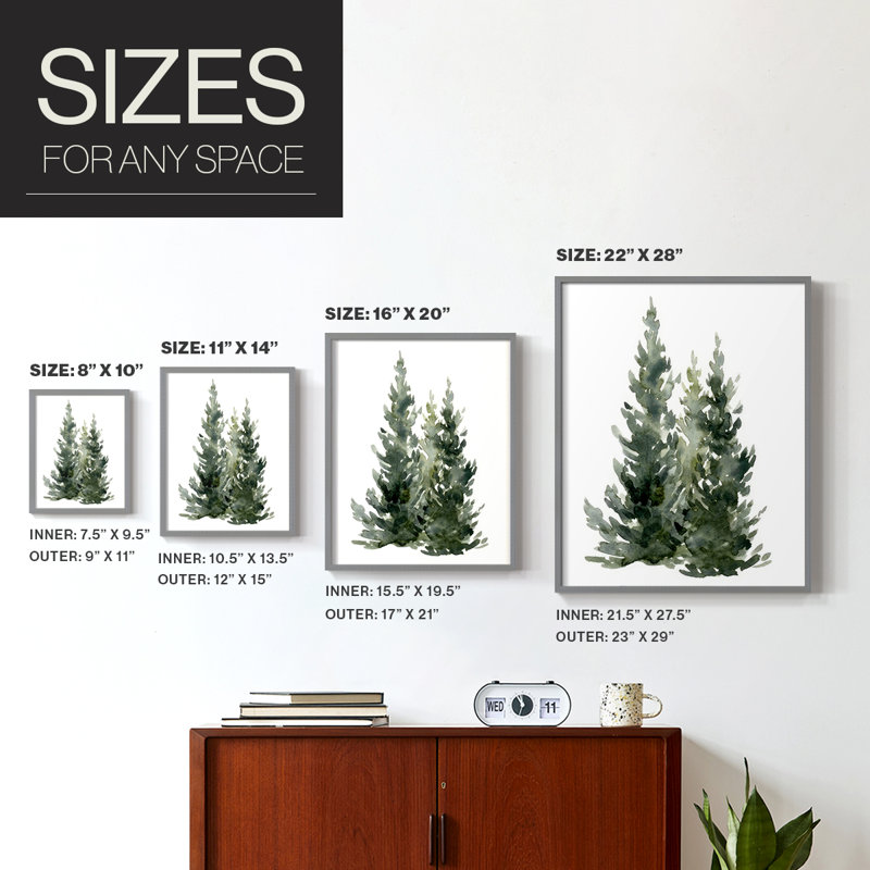 Simple Evergreens I Framed Print - Solid Wood, Gray, 30" H x 24" W