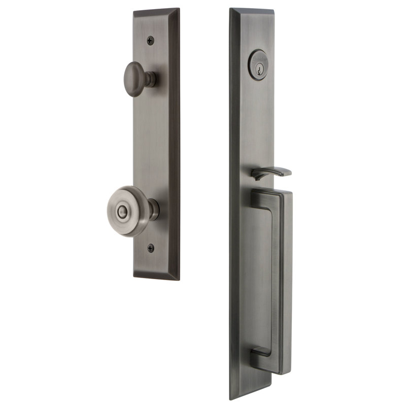 Fifth Avenue Handleset with Single Cylinder Deadbolt and Bouton Door Knob and Rosette, 2.375", Antique Pewter