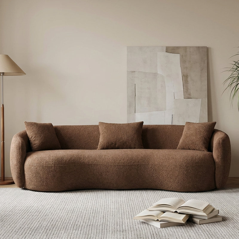 Yazgur Boneless 93.6" Curved Modern Upholstered Sofa, Brown Chenille, 26.9" H x 93.6" W x 41.3" D