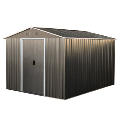 Remise extérieure en métal - construction en fer galvanisé, quatre évents perforés, portes coulissantes cadenassables, étapes de montage simples dans la structure, évents pour une ventilation adéquate, portes