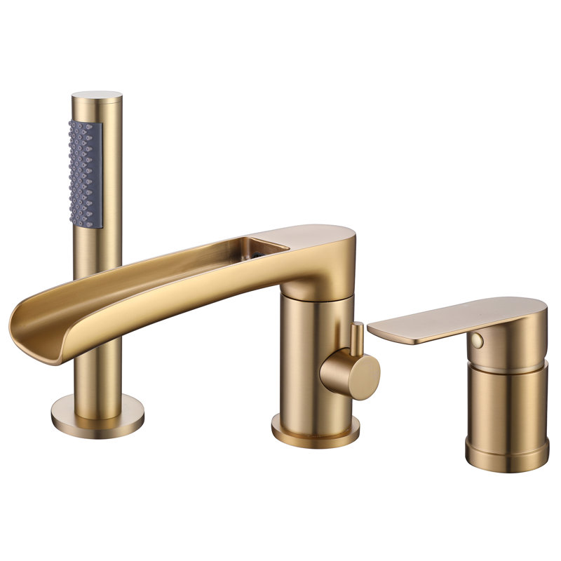 8.74" Waterfall Roman Tub Faucet, Deck Mount Bathtub Faucets, Brass Tub Filler Bathroom Faucets with Hand Shower