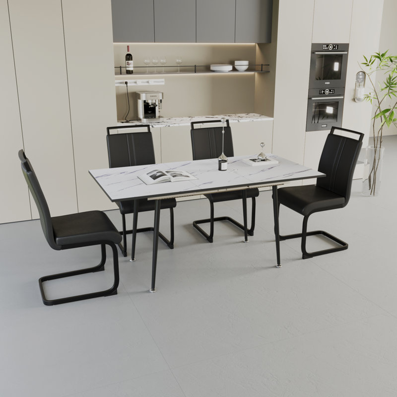 Ensembles de table de salle à manger extensibles avec rangement, panneau de fibres à densité moyenne et métal, pour recevoir en famille moderne
