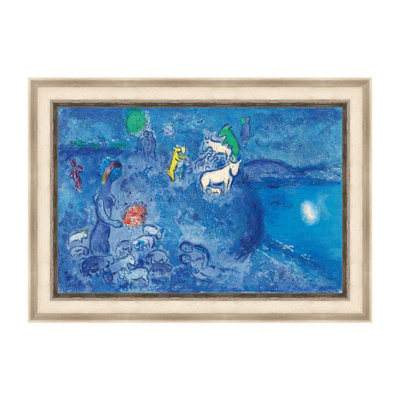 Framed Canvas Wall Art River by Marc Chagall Giclee Print Dreamlike Romantic Surrealism Painting Modern Home Decor(White Oak & Mineral Grey,28"x40")