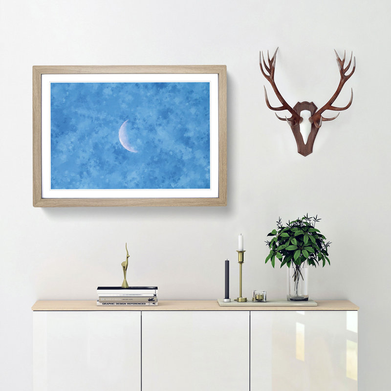 Moon in Morning Light - Wall Art, 33cm H x 45cm W x 2cm D, Oak Single Picture Frame Wood