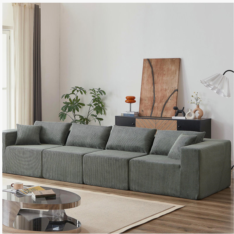 Canapé modulaire en L 104 po en velours côtelé de 104 po, ensemble de canapé de plancher de luxe, meubles d'intérieur rembourrés, canapé compressé rempli de mousse pour le salon, la chambre à coucher, combinaison de 4 PC gratuite