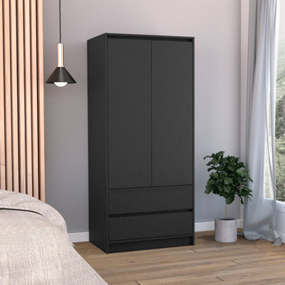 Armoire 2 tiroirs, porte double, tringle