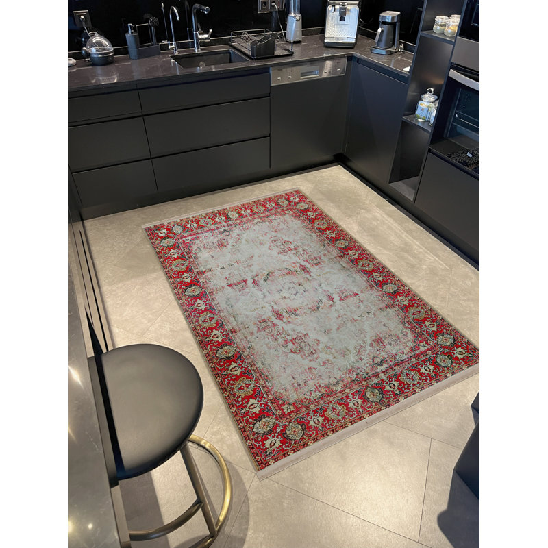 Tapis rouge / beige à motif de motifs abstraits, Rectangle 4 pi 11,06 po x 7 pi 6,55 po
