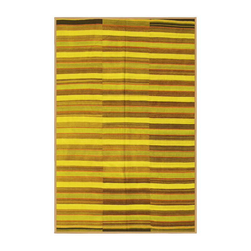 Tapis contemporain jaune 801 lavable à la machine, Rectangle 5 pi x 7 pi