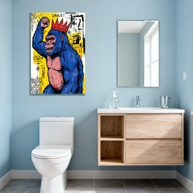 Animals Blue Ape With Crown Dancing Wild Pattern, 36" H x 24" W