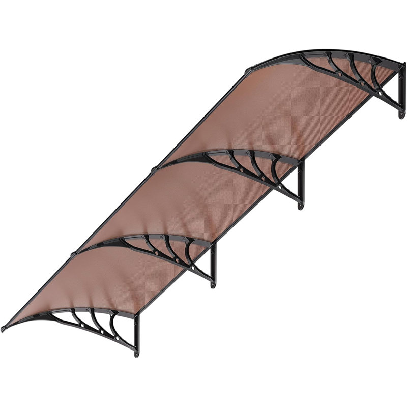 Auvent de porte de fenêtre en polycarbonate brun avec support noir, 38 Inch x 115 Inch