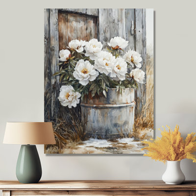Peonies By The Frozen Water Trough - Peonies Metal Print