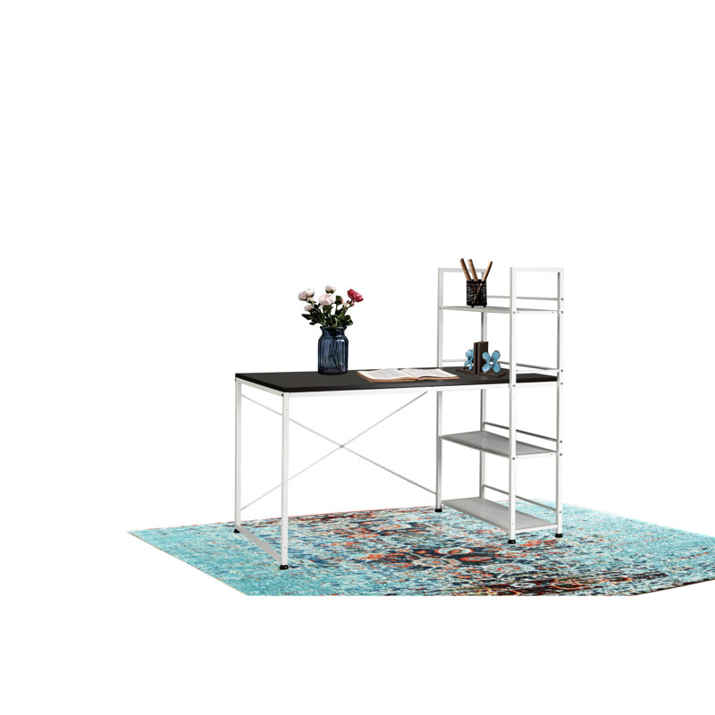 Bureau réversible blanc / brun - plateau spacieux de 47 po et support en métal, idéal pour les appartements