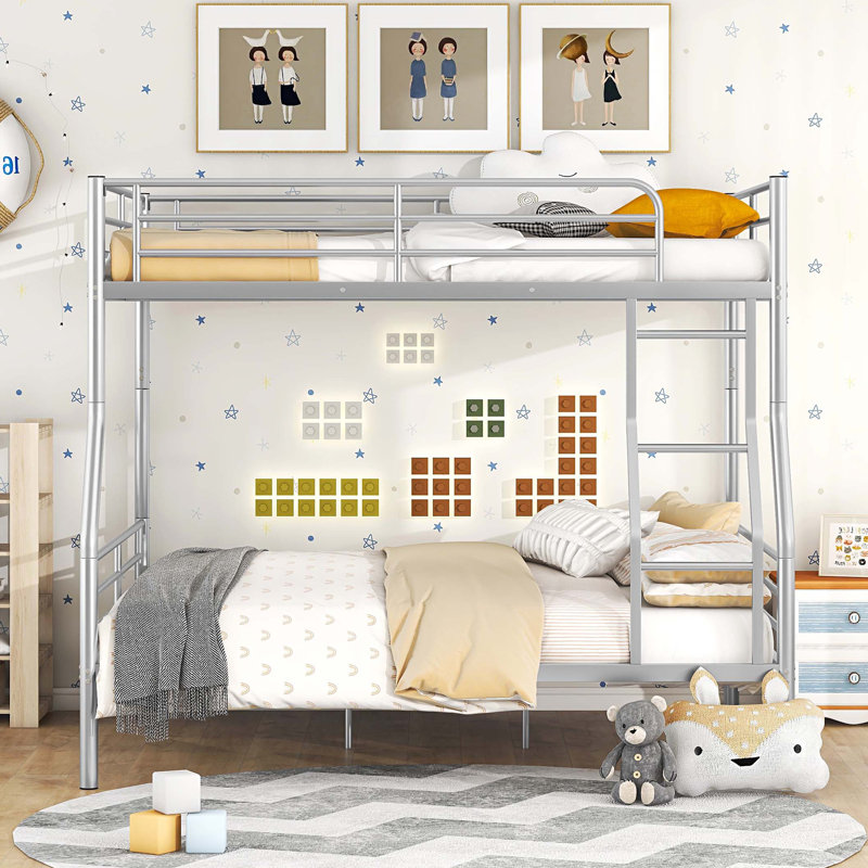 Full XL Over Queen Metal Bunk Bed, Argent argent