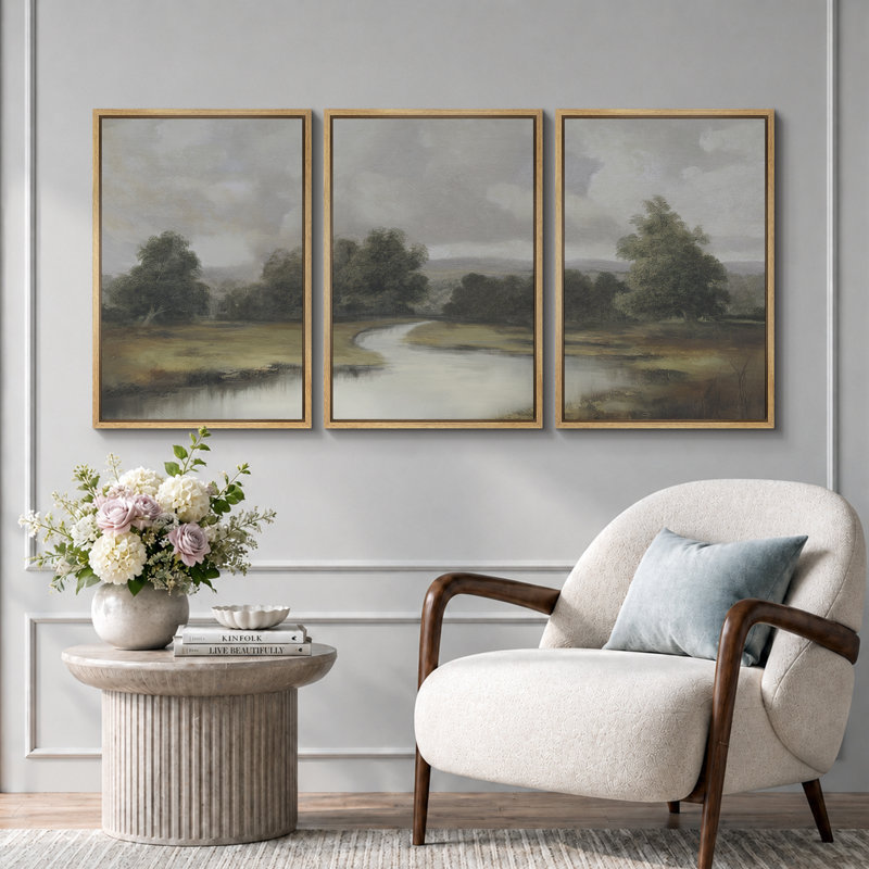 «Lake River Landscape», pastorale inspirée de la nature, photos de campagne rustique sereine, impression sur toile encadrée, 3 pièces, 16 x 24 po x 3 pièces, 24 x 36 po x 3 pièces