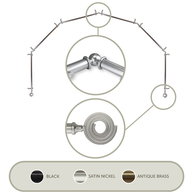 Tringle à rideaux simple ajustable avec baie vitrée de 0,81 po, Nickel satiné, 28 po à 48 po (chaque côté)
