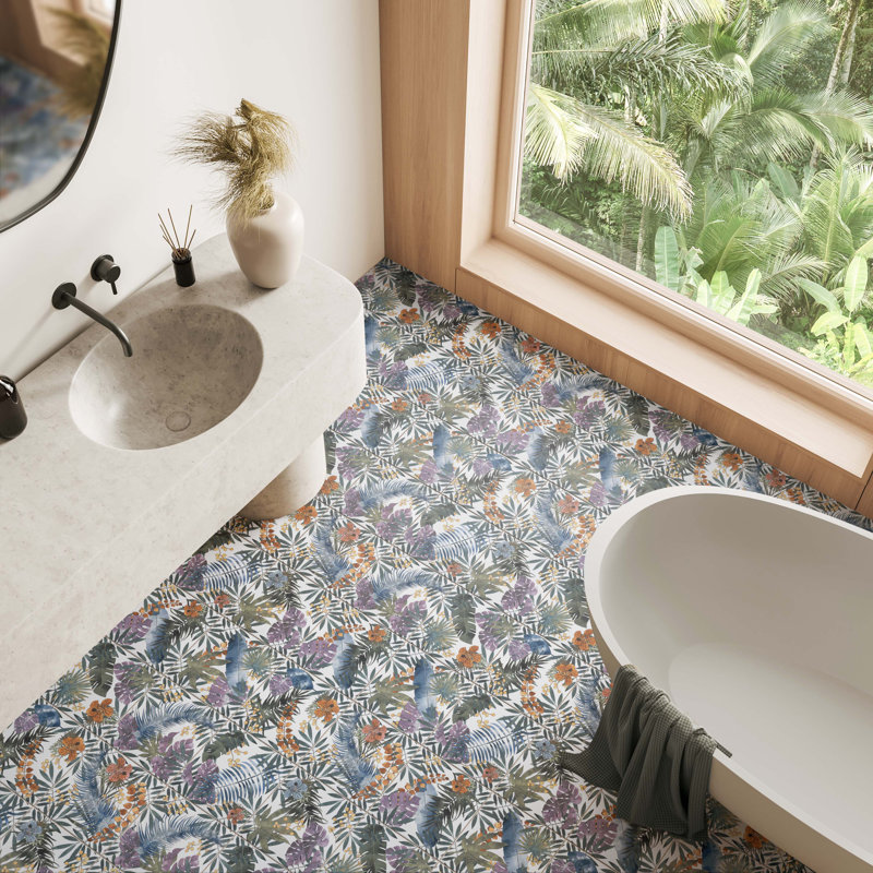 Tahiri Garden 10" x 10" Porcelain Patterned Wall & Floor Tile