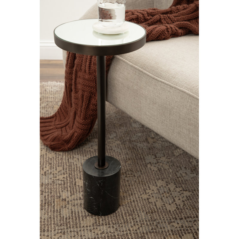 Ivy Bronx Hescott Mirrored Drink Table 10X10x24, Satin Bronze/Black Marble