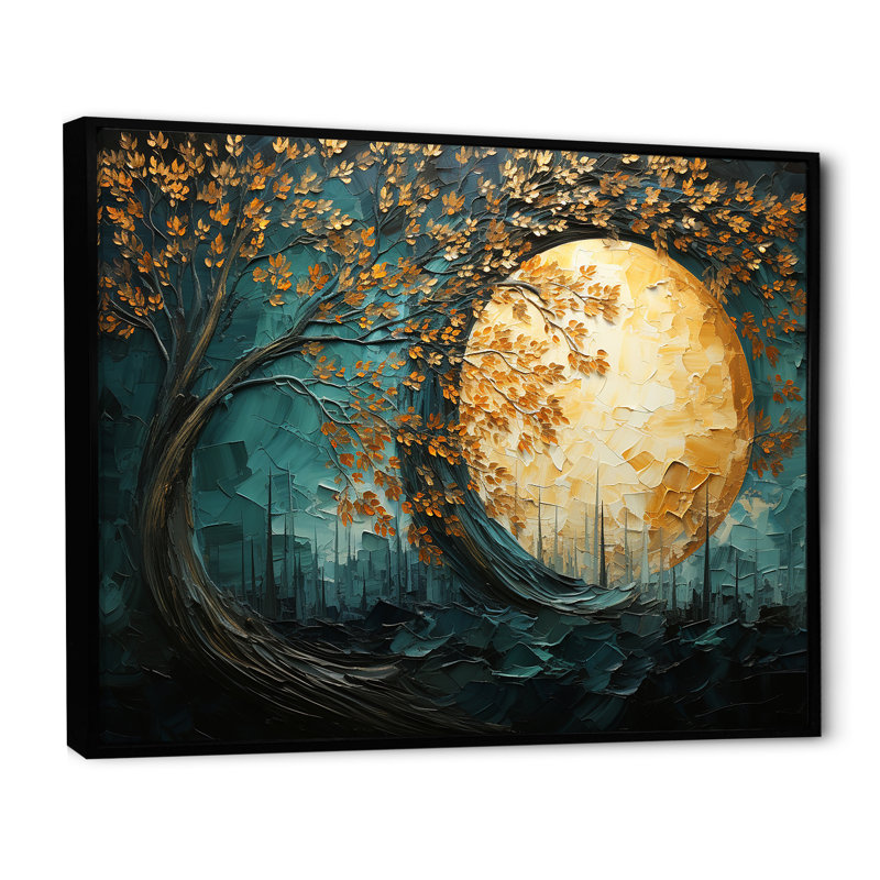 Golden Emerald Forest I - Abstract Spirals, impressions sur toile, Cadre flottant noir, 12" H x 20" W