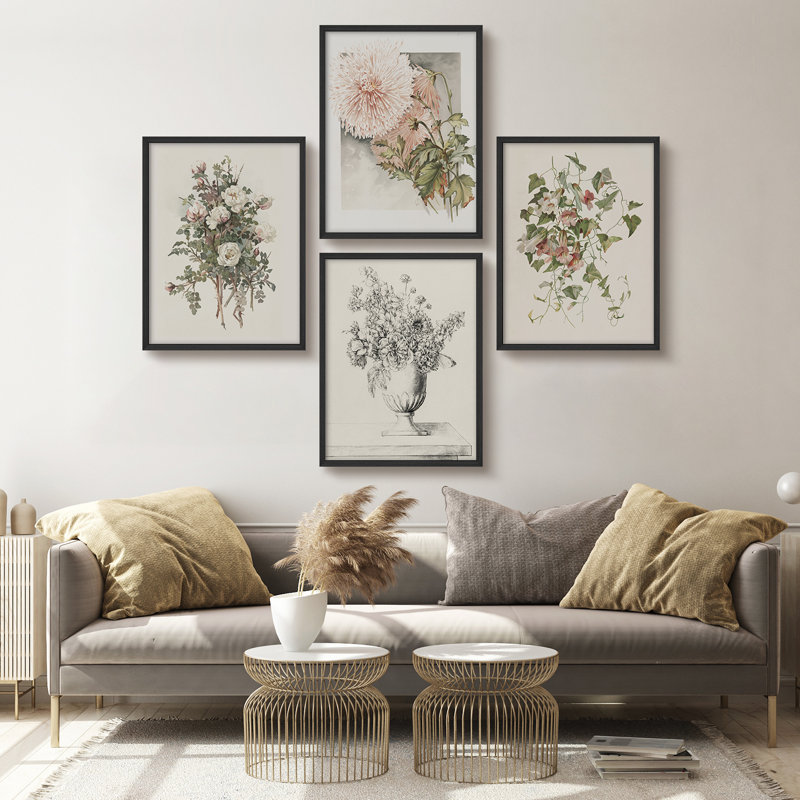 Fleurs vertes, art floral moderne, impressions encadrées, affiches, petit art mural de salle de bain, Noir, noir, noir, noir