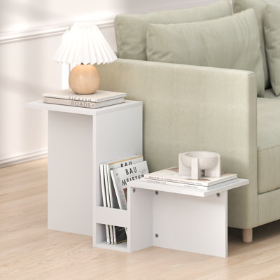 Table d'appoint en forme de vallée, avec plusieurs niveaux et porte-revues, pour salon, blanche