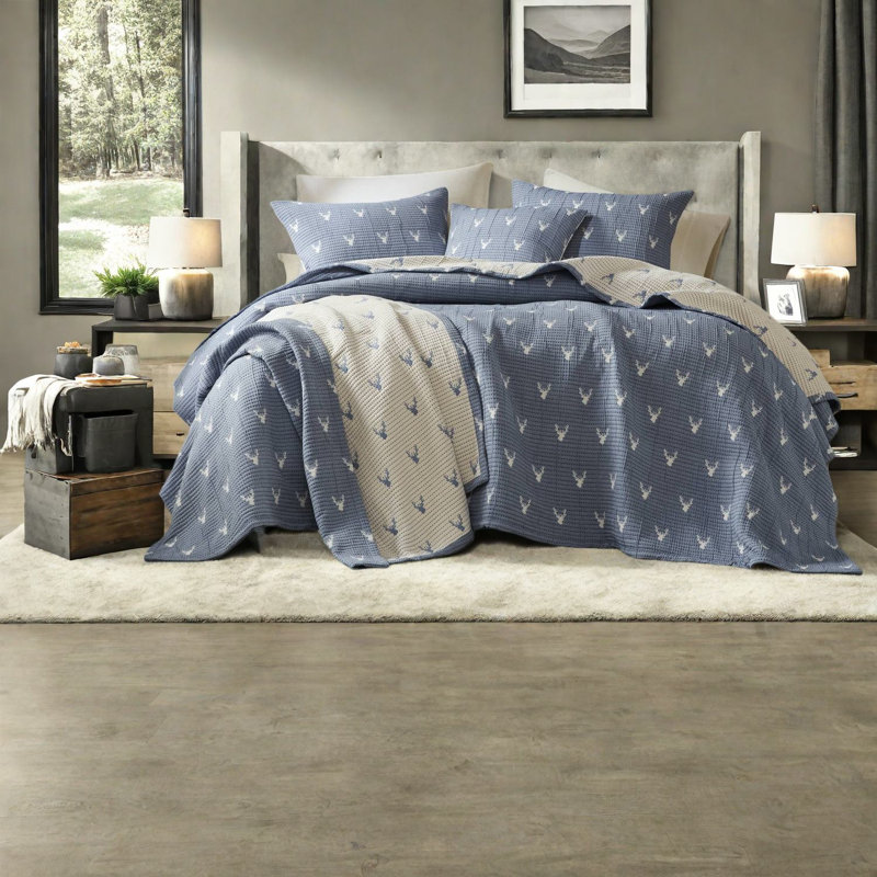 Rustic King Bedding Sets, Polyester Comforter With Stag Head Design, All-season Use