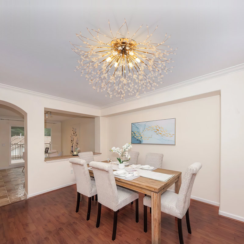 6-Lights Gold Crystal Dimmable Sputnik Sphere Globe Chandelier LED Ceiling Lighting Fixtures