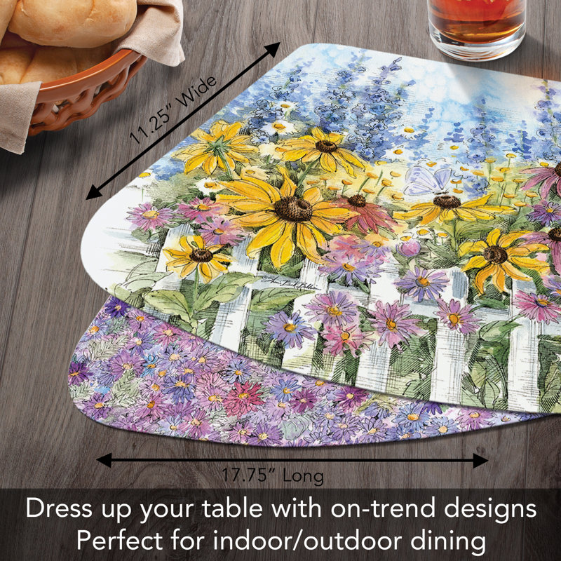Springtime Garden 4 Piece Reversible Wedge Shaped Easy Care Placemats