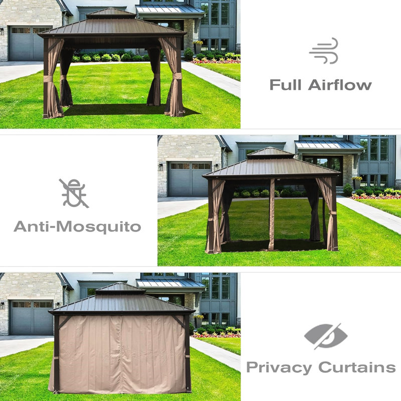 Pavillon de jardin 8 pi X, matériaux, aluminium et acier galvanisé, rideau, brun pour pavillon de jardin