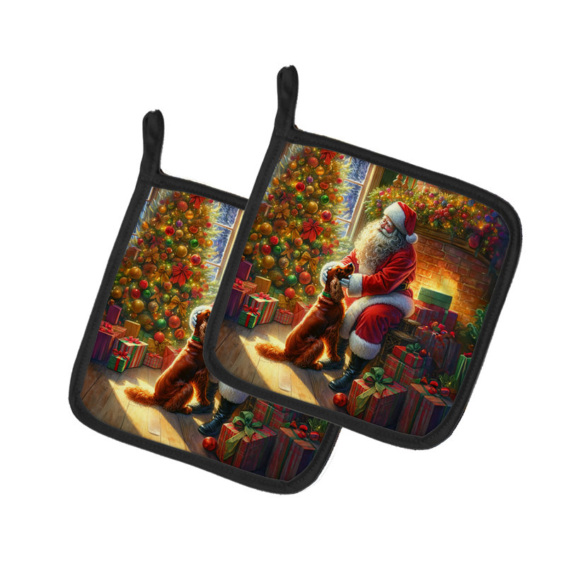 Paire de porte-pots Irish Setter and Santa Claus