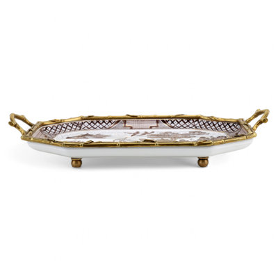 Porcelain Octagonal Tray With Bronze Ormolu Imperial Palace