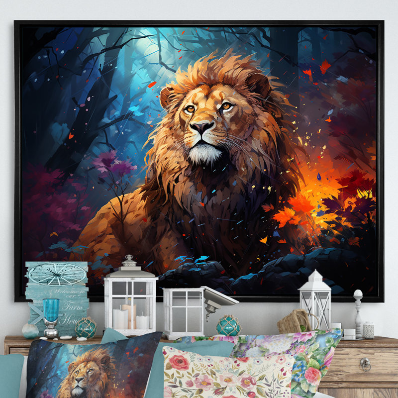 «Lion Vivid Majesty I» sur toile, H 24 po x l 32 po x P 1 po, Cadre flottant noir