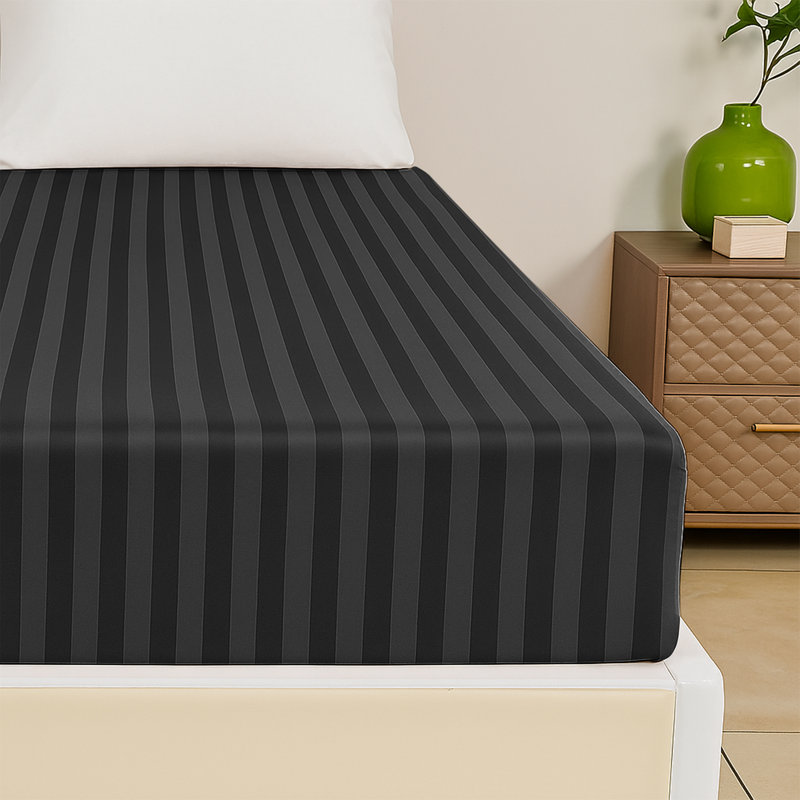 Tabbitha Striped Microfiber Standard Fitted Sheet, Black, Single (3')