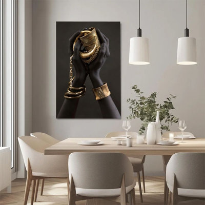 1Pc Framed Canvas Poster Print Black Hands, Golden Bracelets, Art Nouveau Style Wall Art Wall Pediments, Wall Decor, Perfect for Room Decor Living Roo