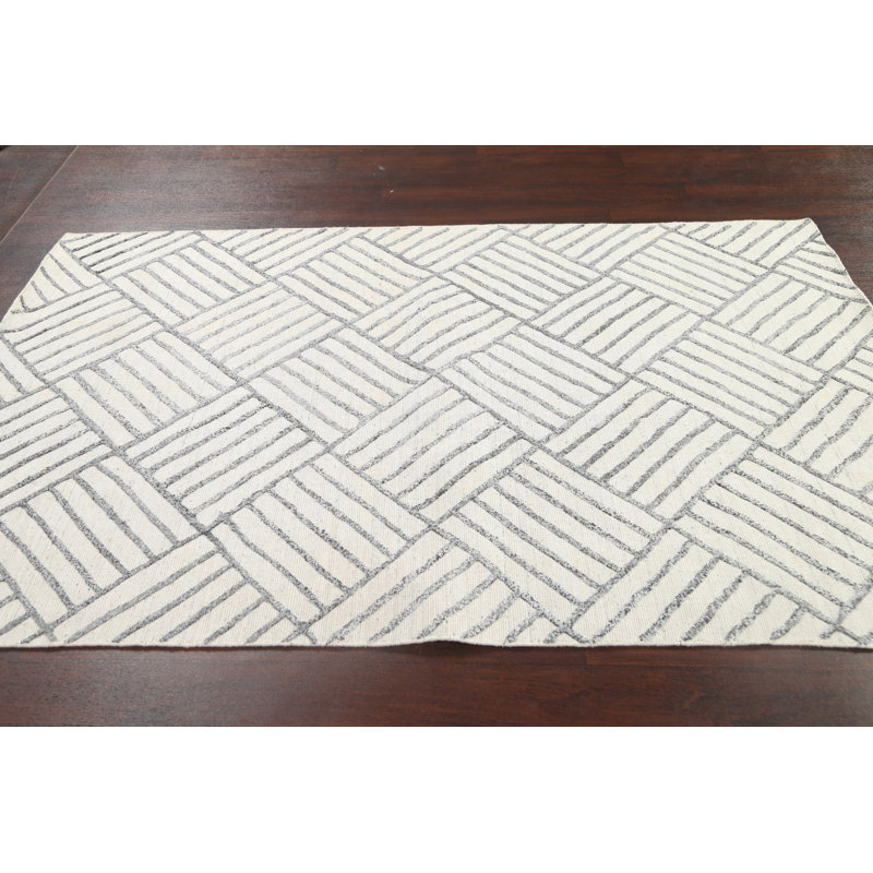 Tapis treillis contemporain noué à la main 5 x 8