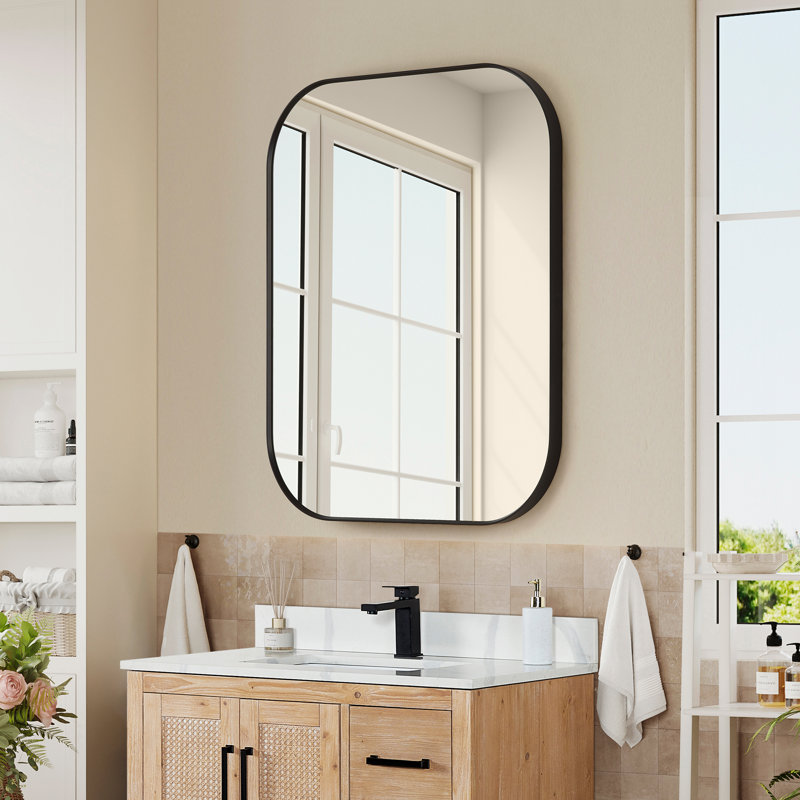 Trielle Rectangular Aluminum Framed Modern Bathroom Wall Mirror, Matte Black, 29.5" x 36"