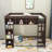 Queen Wooden Loft Bed With Storage Shelves, Ladder And Guardrails-377179326