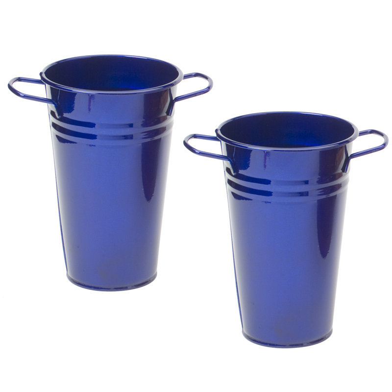 Handmade Metal Pot Planter, 9.5" H x 6" W x 6" D, Glazed Blue