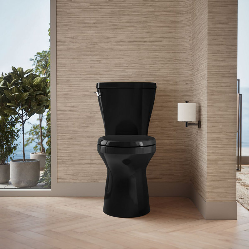 Betello 1.28 GPF (Water Efficient) Elongated Two-Piece Toilet (Seat Not Included), Black , Left-Hand