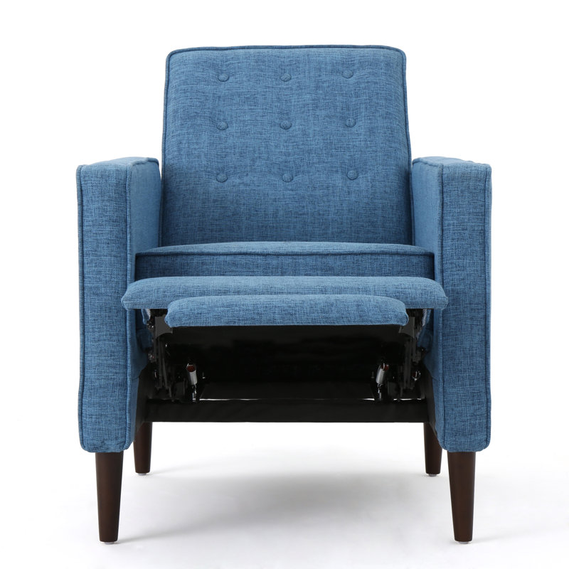 Fauteuil inclinable manuel capitonné à boutons, Polyester bleu estompé
