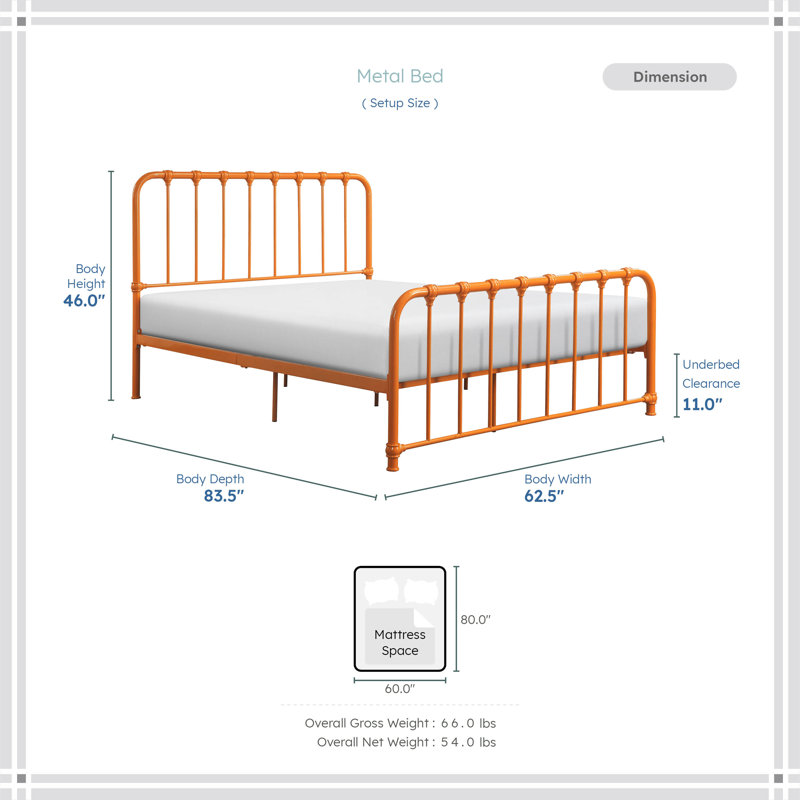 Lit plateforme en métal Anite, Grand, Orange