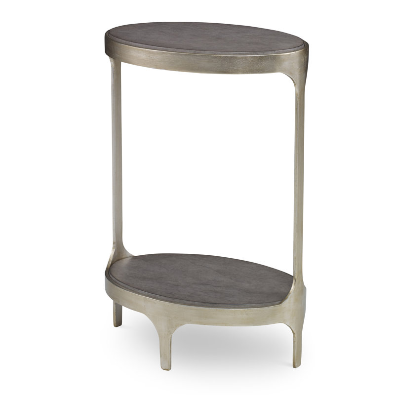 Mahogany and Silver Leaf Metal Oval End Table