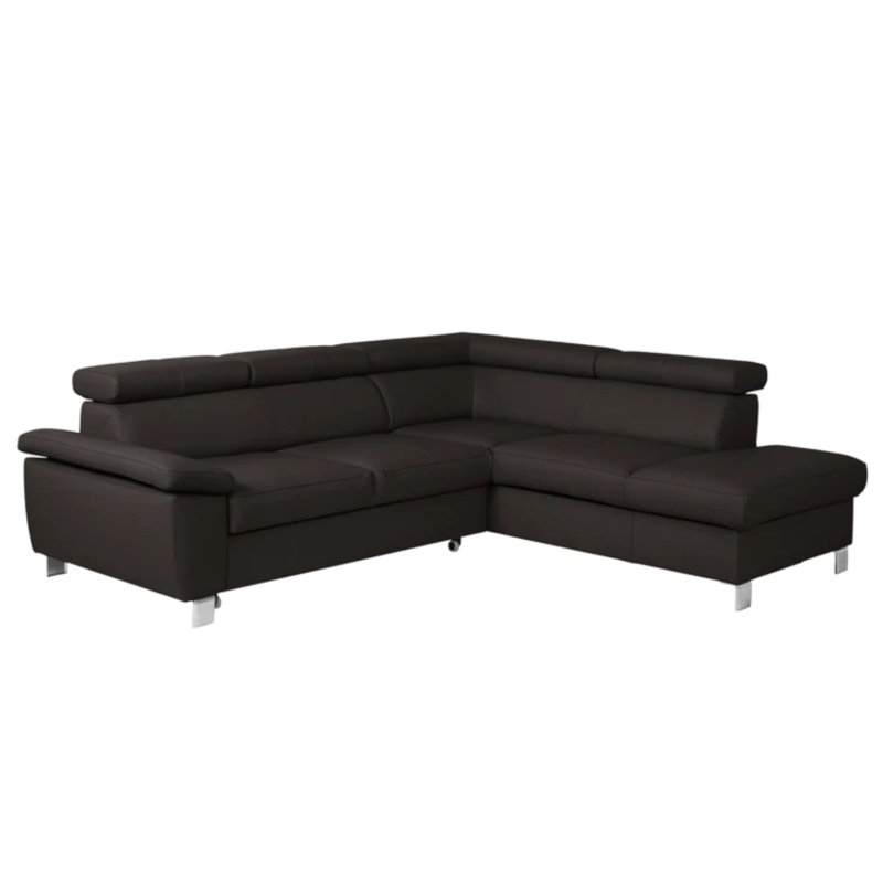 Alfreddie Leather Corner Sofa with Sleeping Function and Storage, Brown, Right Hand Facing