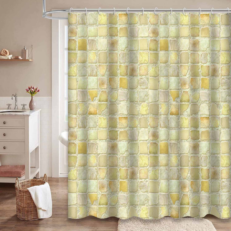 Rideau de douche rustique antique en mosaïque avec 12 crochets, L 72 po x l 84 po