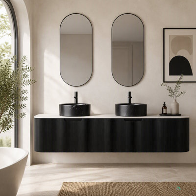 Meuble-lavabo de 60 po avec lavabo et lavabos 60 po, 2 tiroirs, 2 lavabos ronds en céramique et plateau en pierre frittée