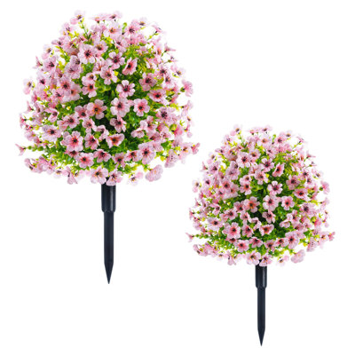 2Pcs Artificial Flowers for Outdoors with Ground Spike and Uv Resistant