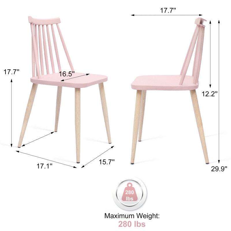 Troy Contemporary Windsor Design Plastic Dining Chair, Living Room Chair, Patio Chair, Armless Chair with Wood Texture, for Home, Office, Kitchen, Dining Room (Set of 4)