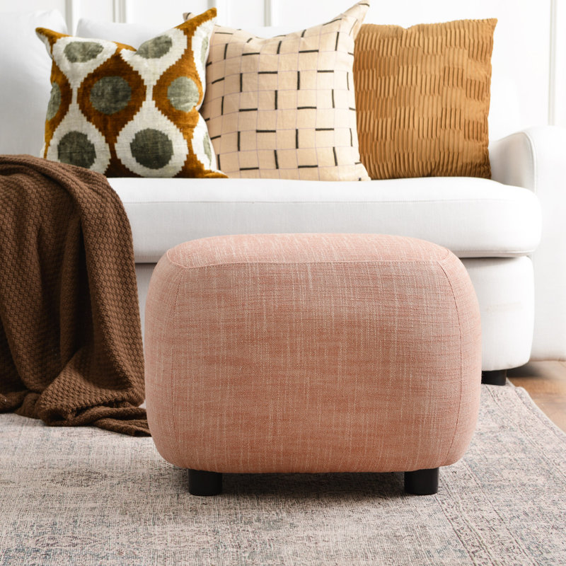 Overstreet 23" Wide Boucle Upholstered Ottoman, Duneagle Adobe Coral Performance Linen Blend