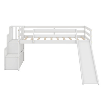 Lit mezzanine simple avec glissière Aalliyah, structure de lit mezzanine simple avec escalier