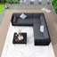 Ensemble de canapé d'extérieur en osier 4 pièces, ensemble de conversation pour patio avec coussins colorés, forme en L, table basse, deux coussins cylindriques, coussins gris et rotin noir