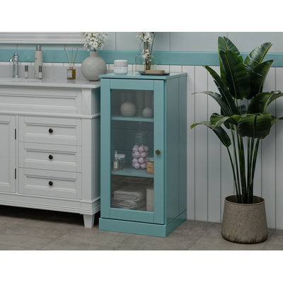 100% Solid Wood 16.5" Bathroom Cabinet with Clear Glass Door and Adjustable Shelves